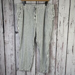 Old Navy Striped Cropped Linen Blend Pants Size XL Black White Pull On High Rise